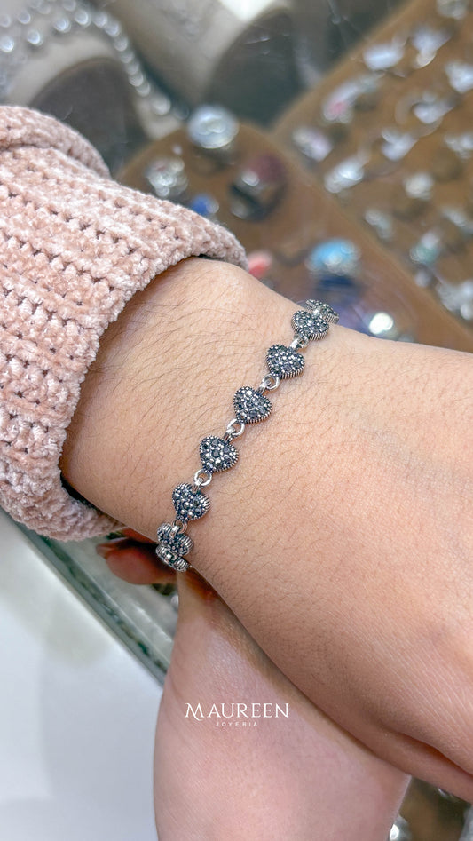 Pulsera corazones marquesita - Plata