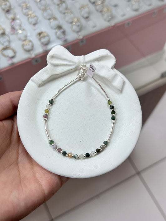 Pulsera piedra natural turmalina con tubos- Plata