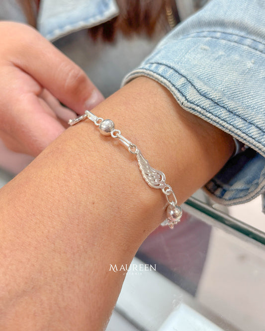 Pulsera alas y esferas intercalado-  Plata