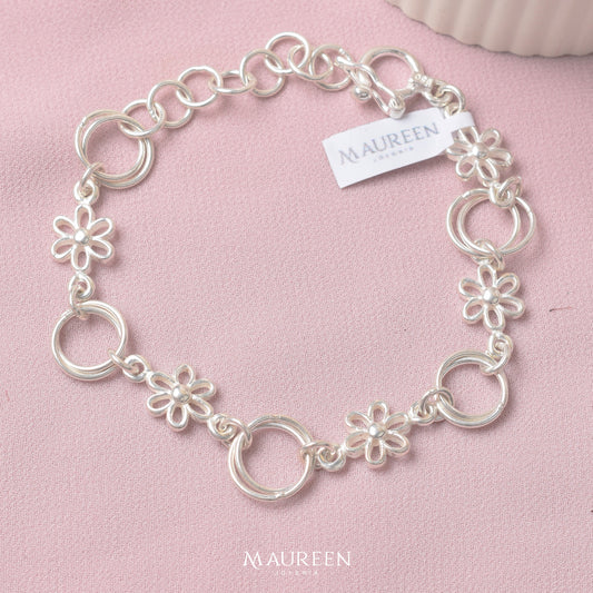 Pulsera circulos con flores - Plata