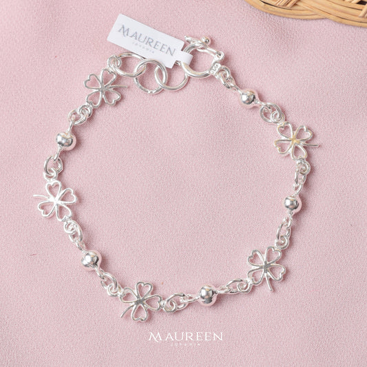 Pulsera trebol calado con esferas - Plata
