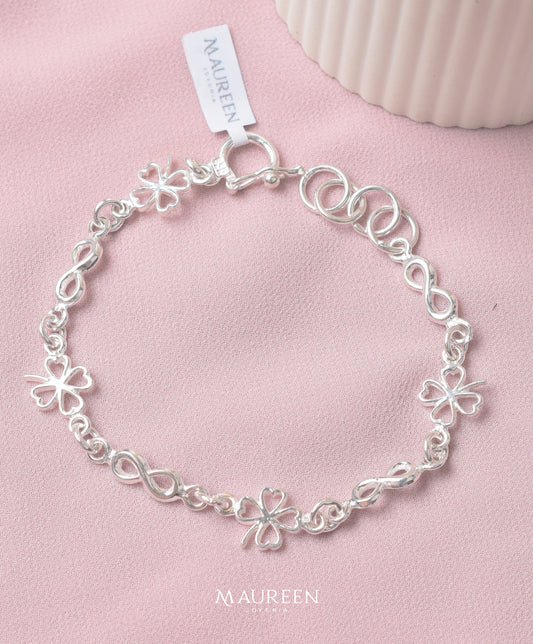 Pulsera trebol calado con infinitos - Plata