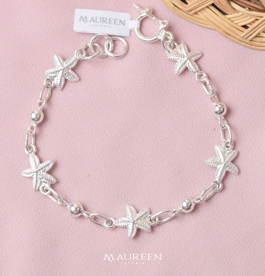 Pulsera estrellas de mar con esferas - Plata
