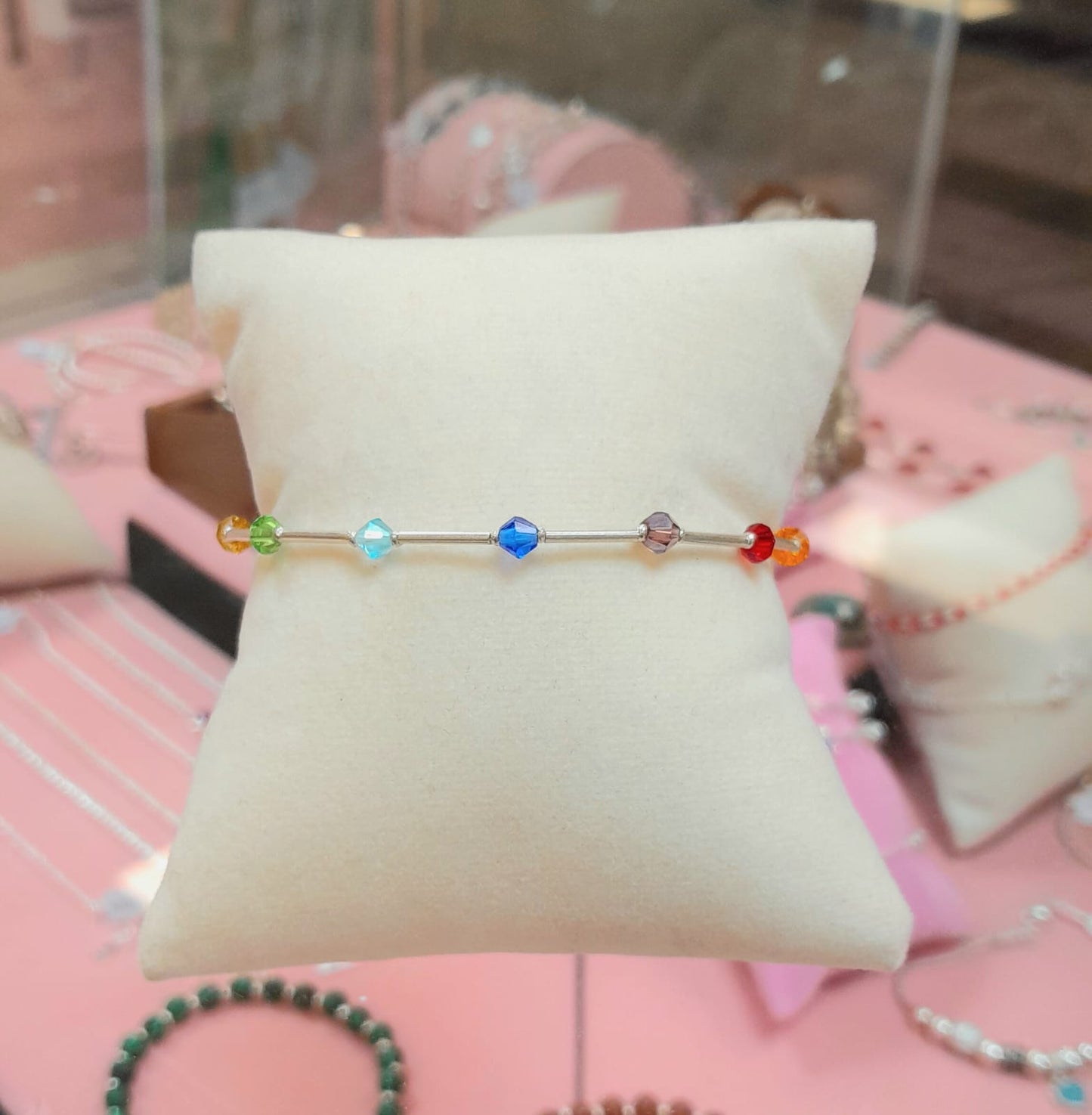 Pulsera muranos facetados rombos colores - Plata