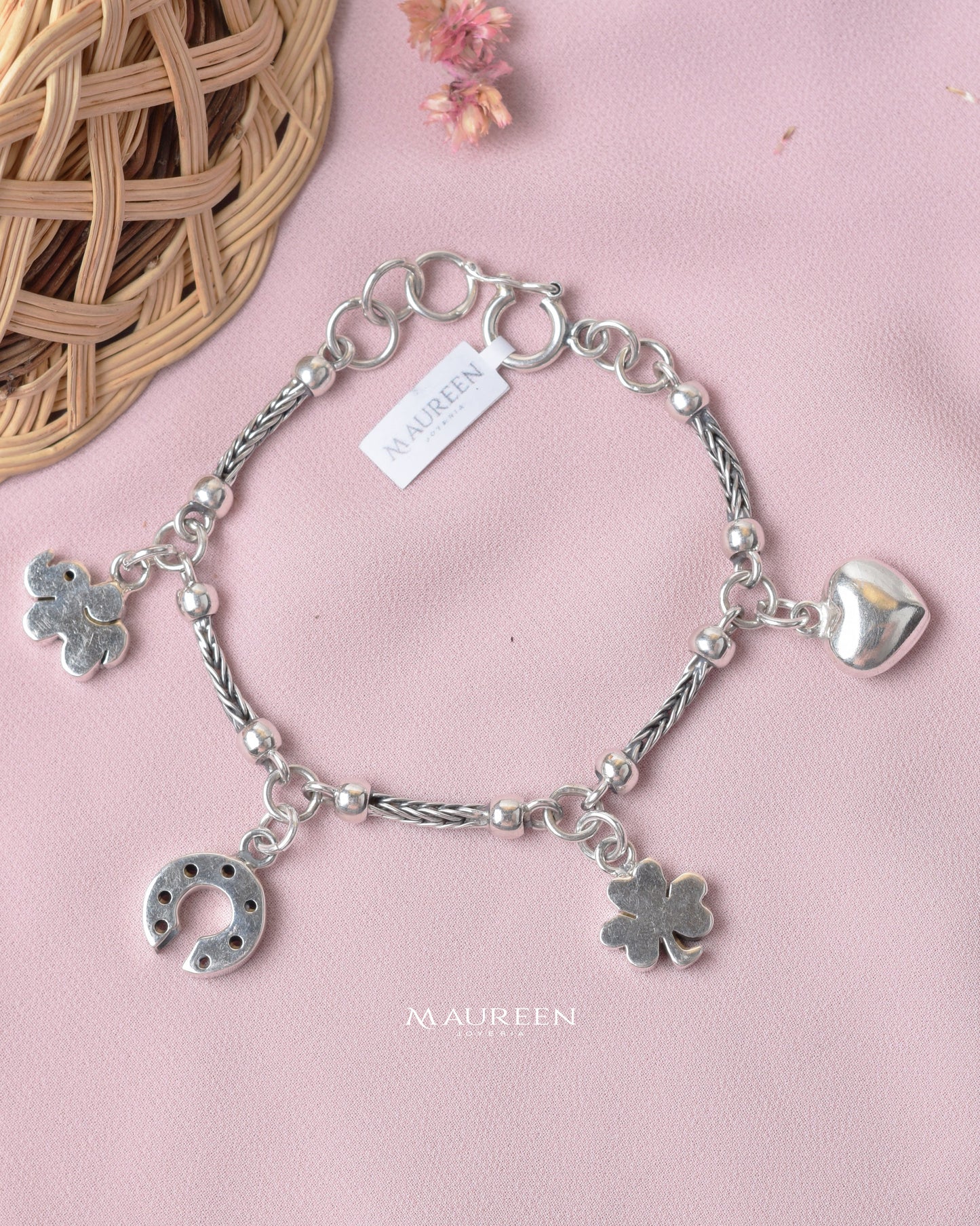 Pulsera dije de la fortuna - Plata quemada