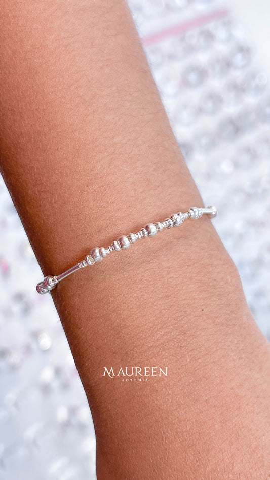 Pulsera donas pequeñas y medianas con tubos - plata