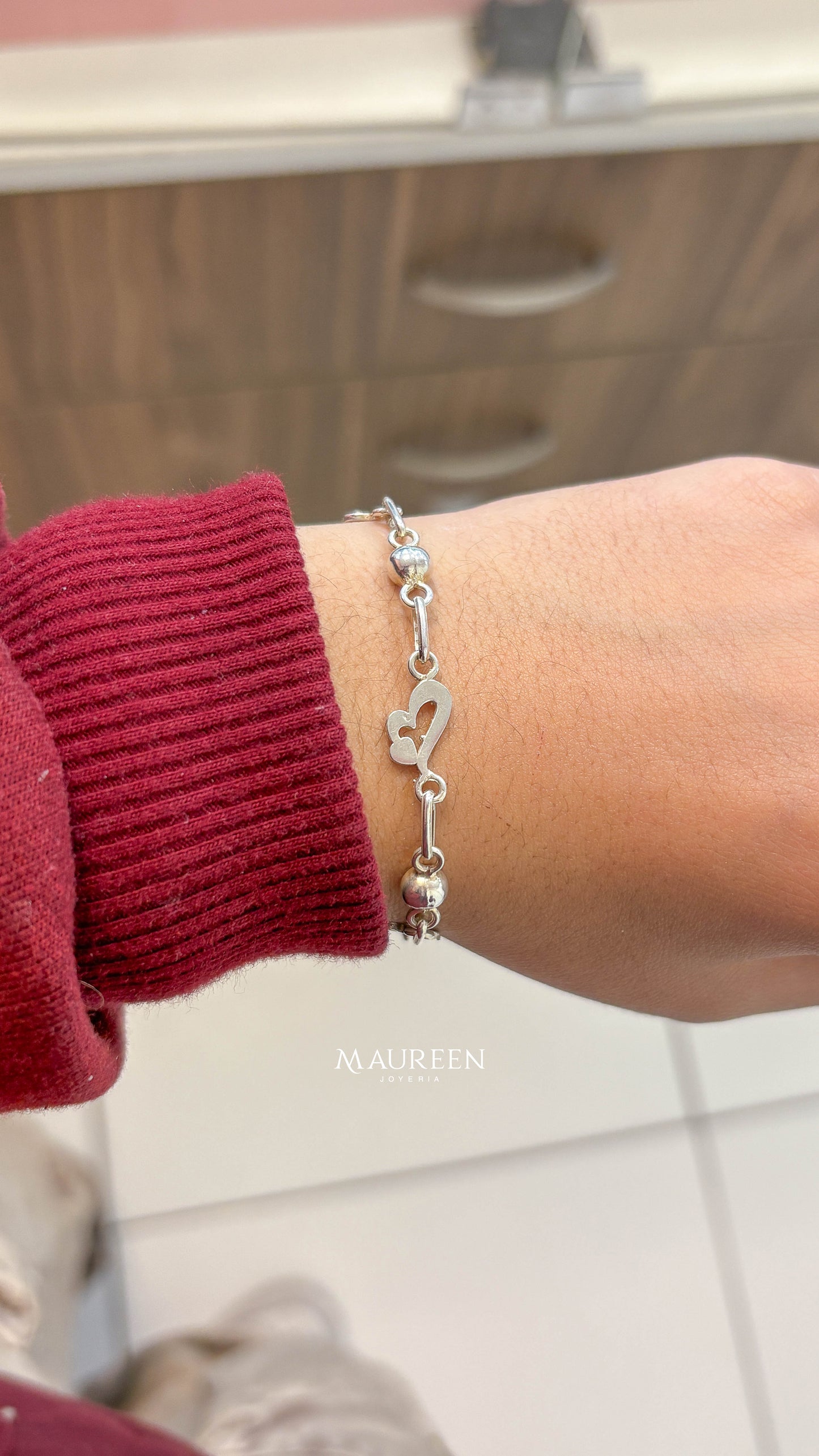 Pulsera corazón calado con corazón pequeño -  Plata