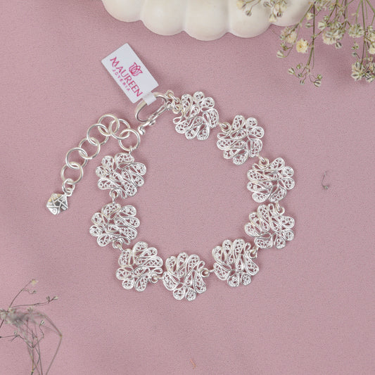 Pulsera flor tejida filigrana - Plata