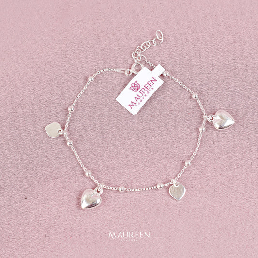 Pulsera dije corazon bombacho y plano - Plata