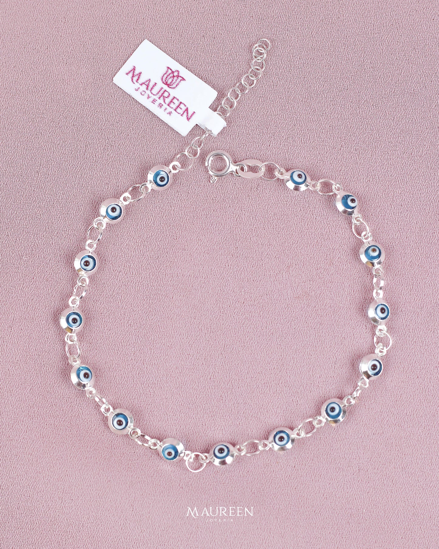 Pulsera ojo turco celeste - Plata