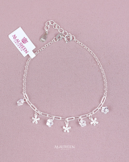Pulsera dijes flores con circones en forma de flor - Plata