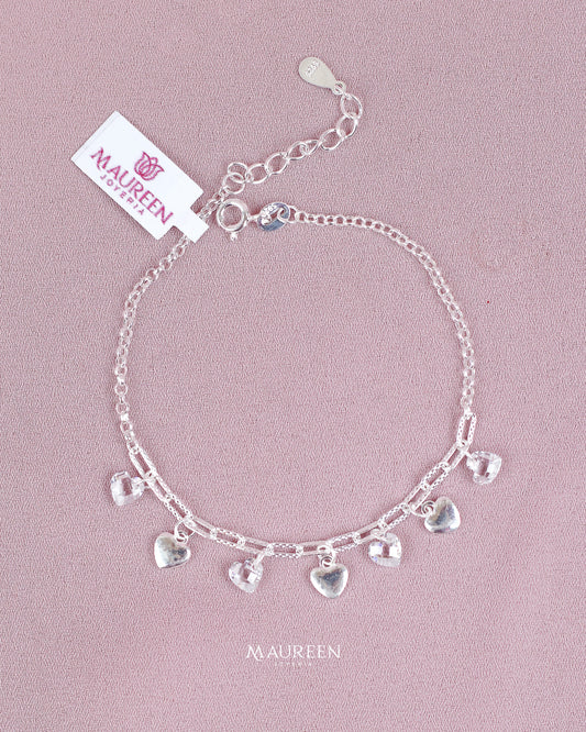 Pulsera dije corazones con circones - Plata