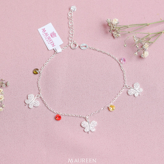 Pulsera dijes mariposa y circones multicolor - Plata