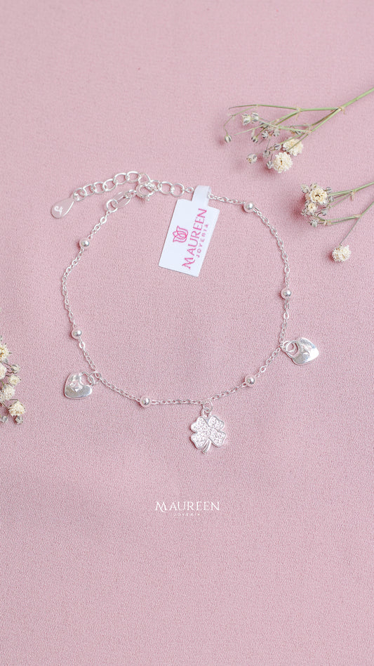 Pulsera dijes corazon y trebol - Plata