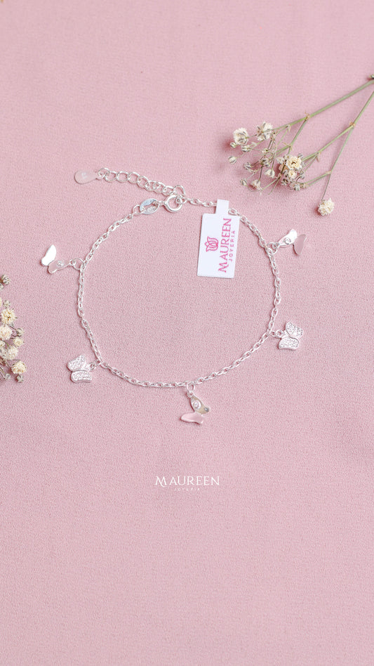 Pulsera dijes mariposas lisas y con circones - Plata