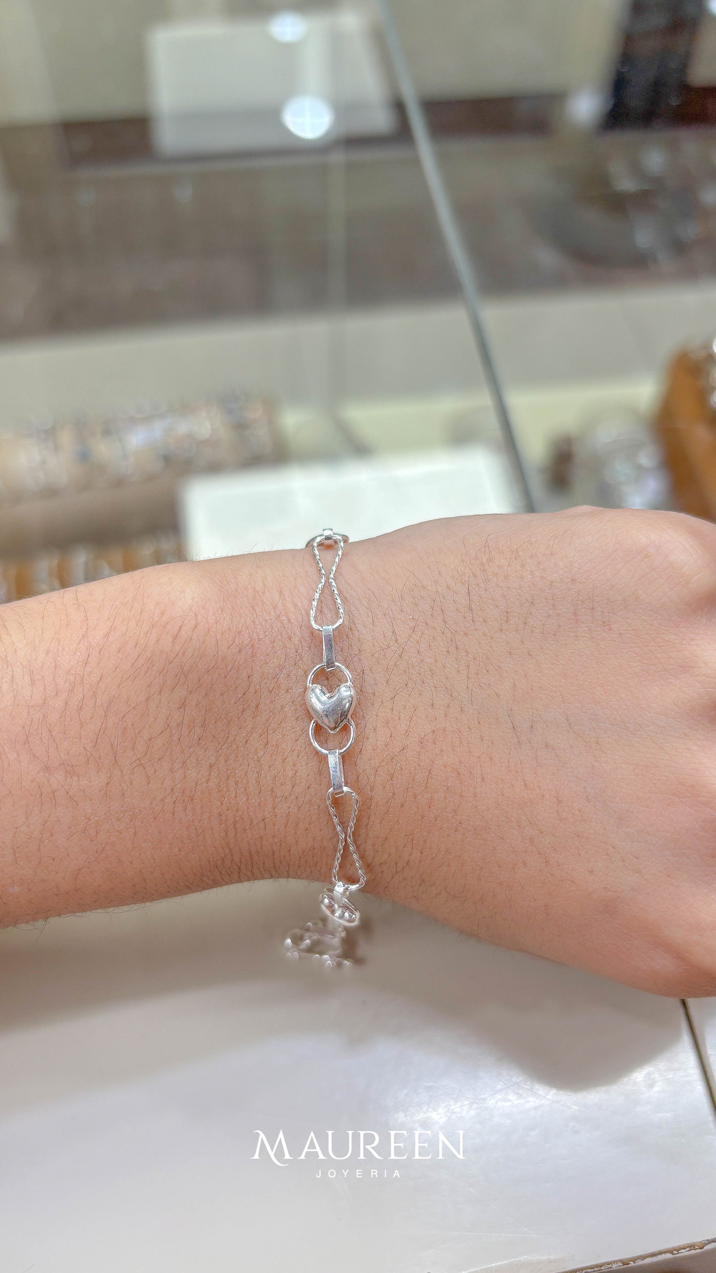 Pulsera corazon con infinito entorchado  -  Plata