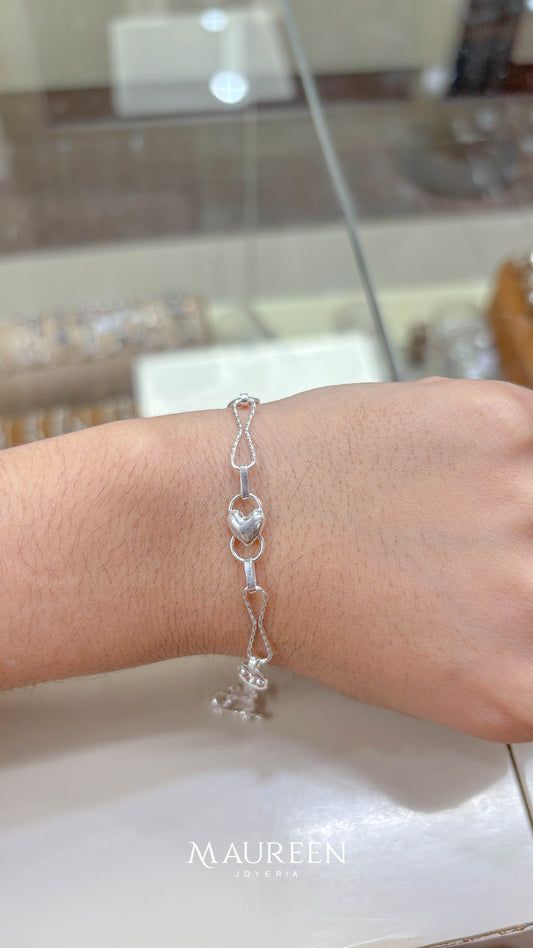 Pulsera corazon con infinito entorchado  -  Plata