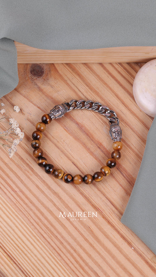 Pulsera buda cadena piedra ojo de tigre -  Acero