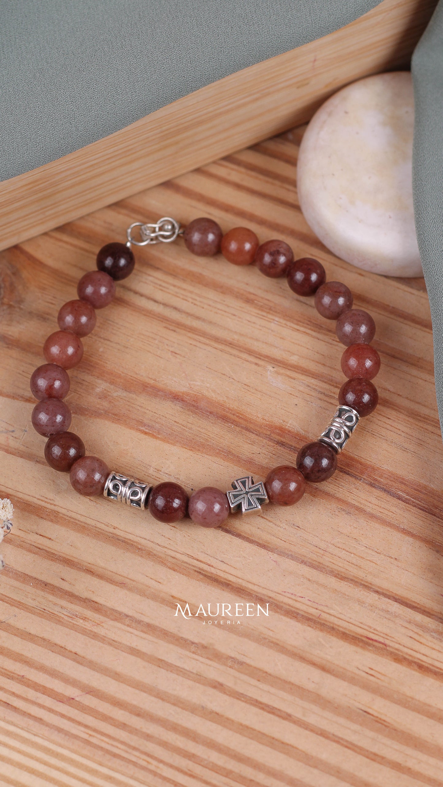 Pulsera hombre piedra agata - Plata quemada