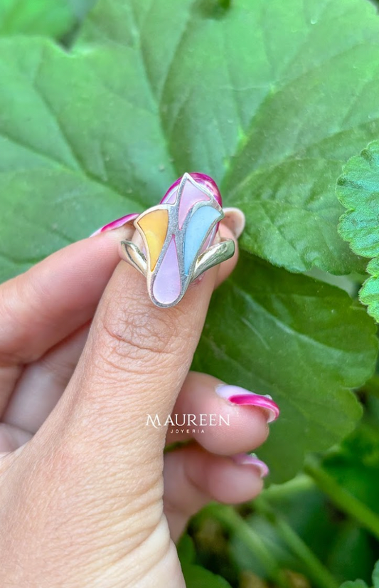 Anillo tulipan piedra nacar - Plata