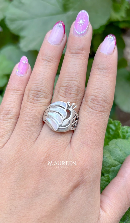 Anillo cisne piedra natural nacar - Plata