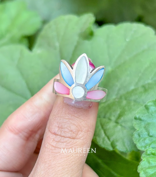 Anillo corona piedra natural nacar  - Plata