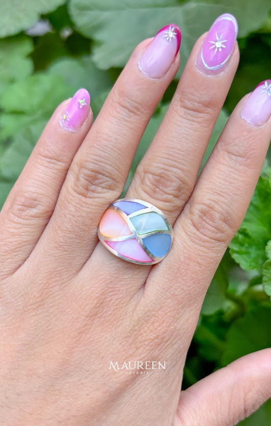 Anillo piedra natualr nacar chunky - Plata