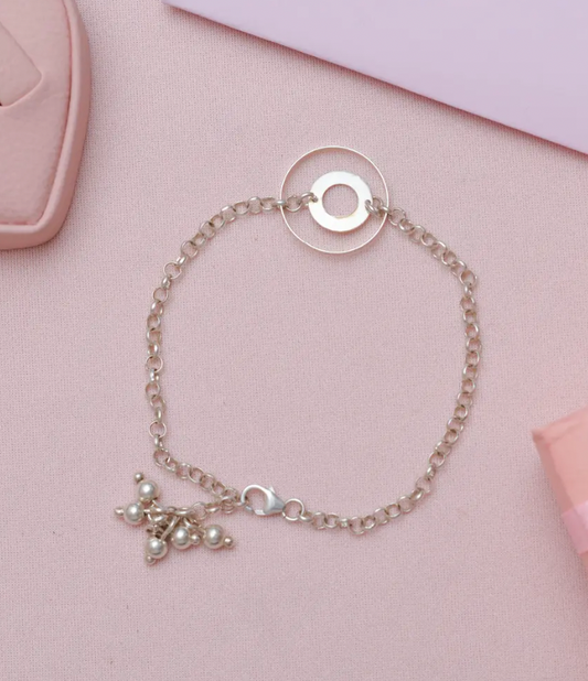 Pulsera doble circulo y cadena - Plata