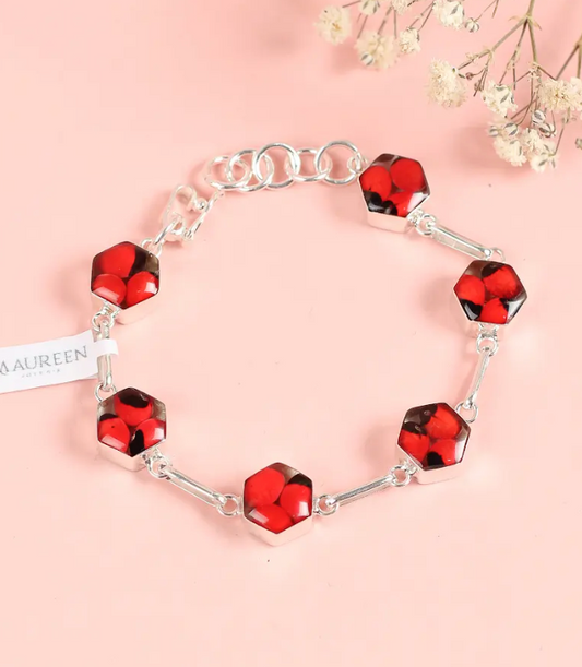 Pulsera hexagono huayruro - Plata