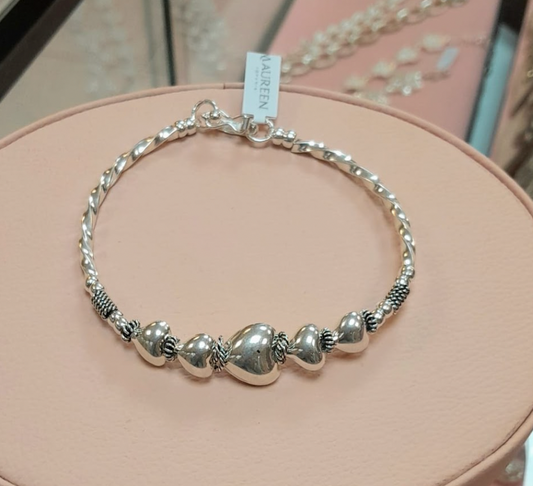 Pulsera rigida corazones bombachos y tubo - Plata quemada
