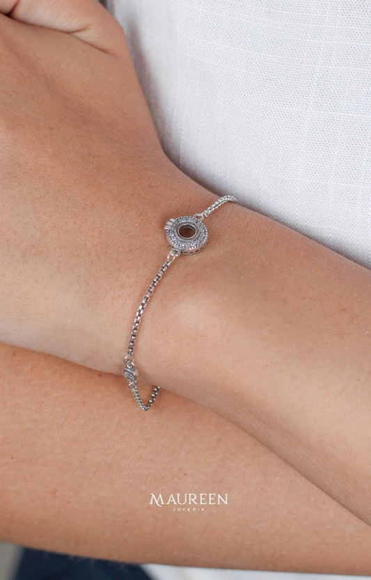 Pulsera ajustable plata quemada corona - Plata