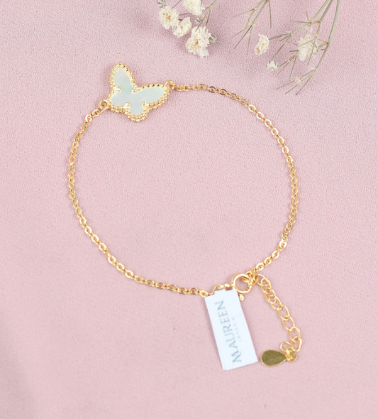 Pulsera con mariposa nácar cadena - Plata/Oro