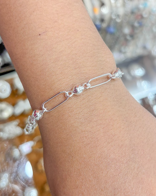 Pulsera eslabones con esferas - Plata