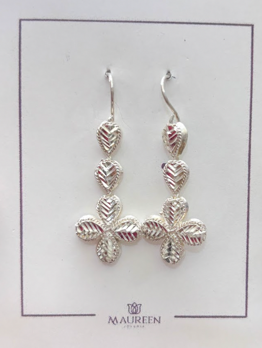 Arete flor diamantada colgante - Plata