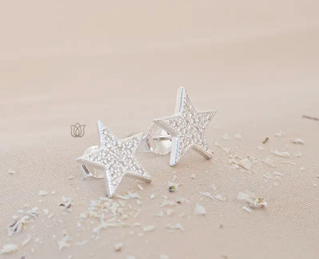 Arete estrella circones pegado- Plata