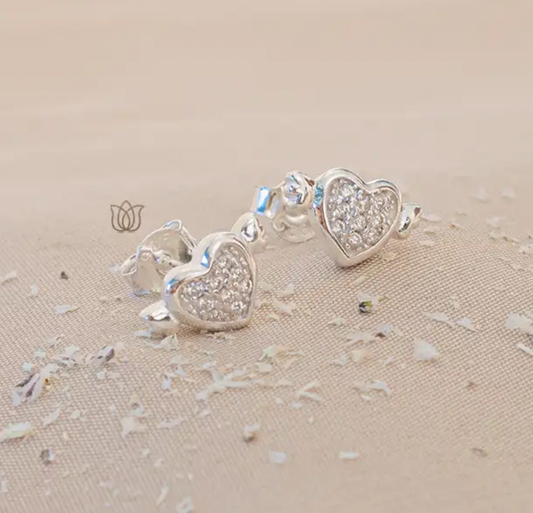 Arete corazón con alas pegado- Plata