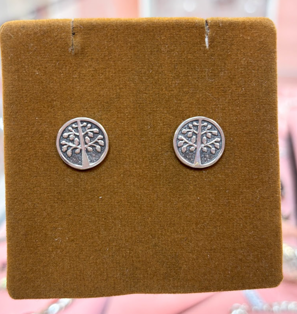 Arete arbol de la vida circular pegado - Plata quemada
