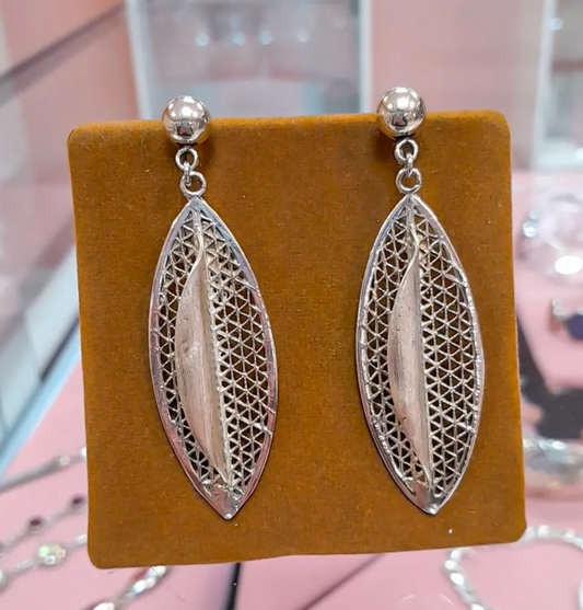 Arete hoja doble tejida - Plata