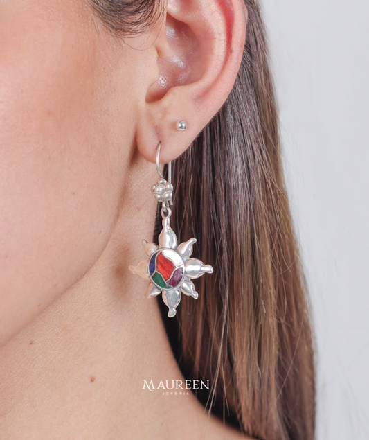 Aretes sol piedras naturales - Plata