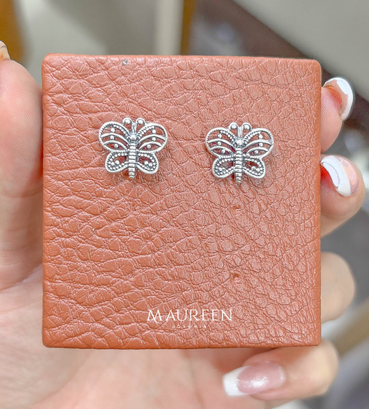 Arete mariposa filigrana pegado - Plata quemada