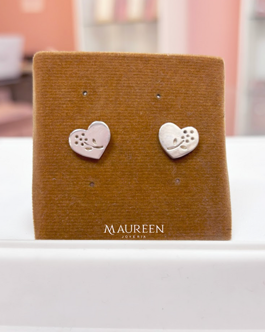 Arete corazón encajonado pegado - Plata