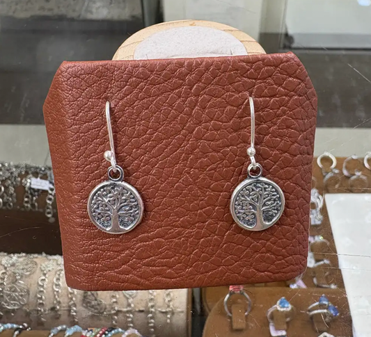 Arete arbol de la vida circular colgante  - Plata quemada
