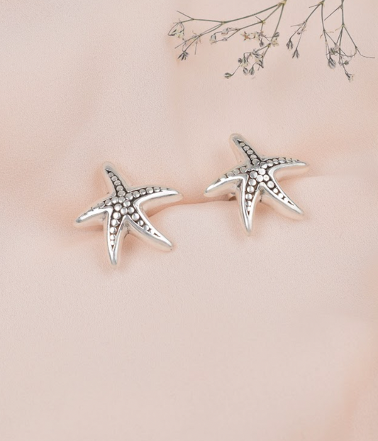 Arete estrella pegada de mar electroformatura - Plata