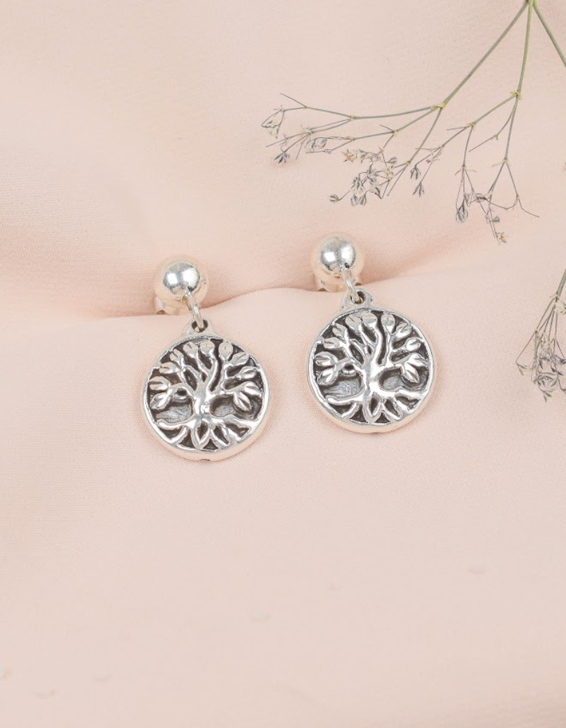 Arete arbol de la vida colgante electroformatura ramas- Plata