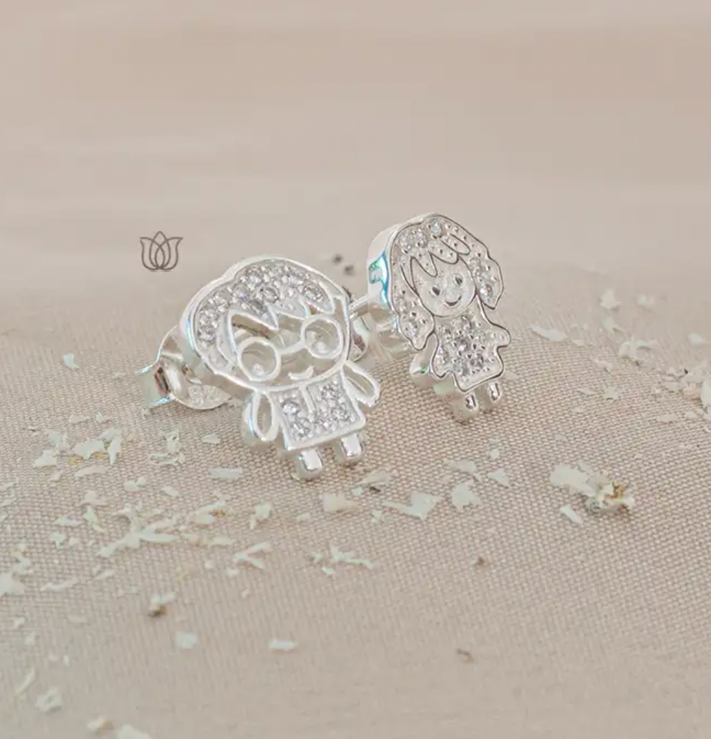 Arete niño y niña pegado circones - Plata