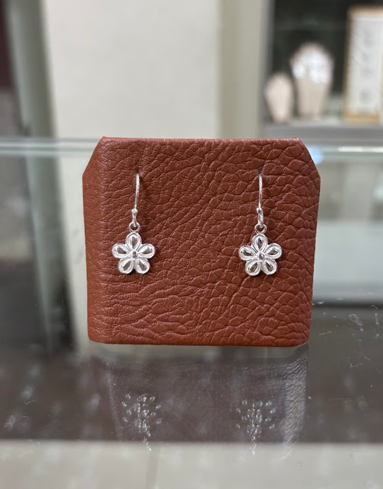 Arete flor 5 petalos gota colgante -  Plata