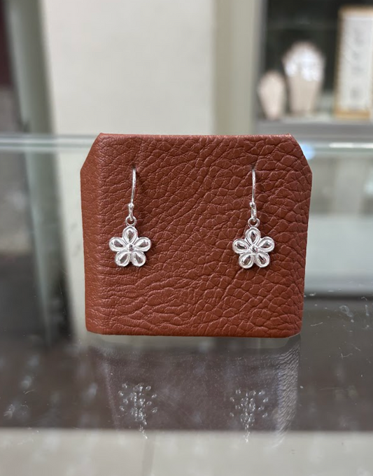 Arete flor 5 petalos gota colgante -  Plata