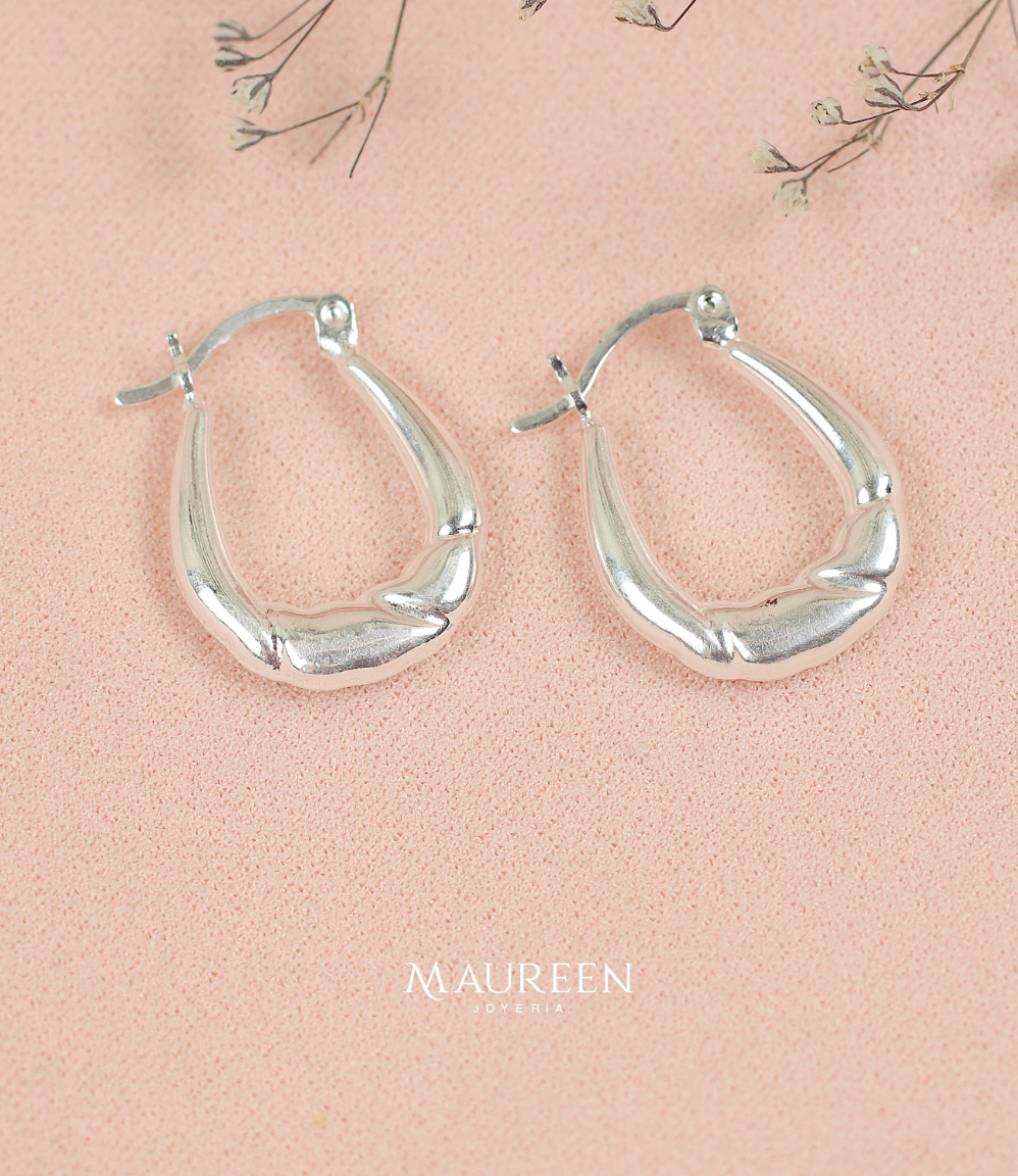 Argolla chunky alargada con 3 lineas - Plata