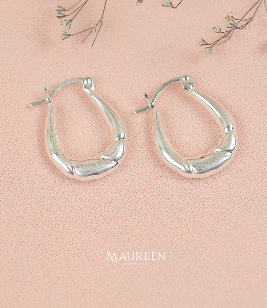Argolla chunky alargada con 3 lineas - Plata