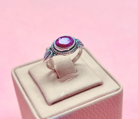 Anillo piedra natural hojas - Plata